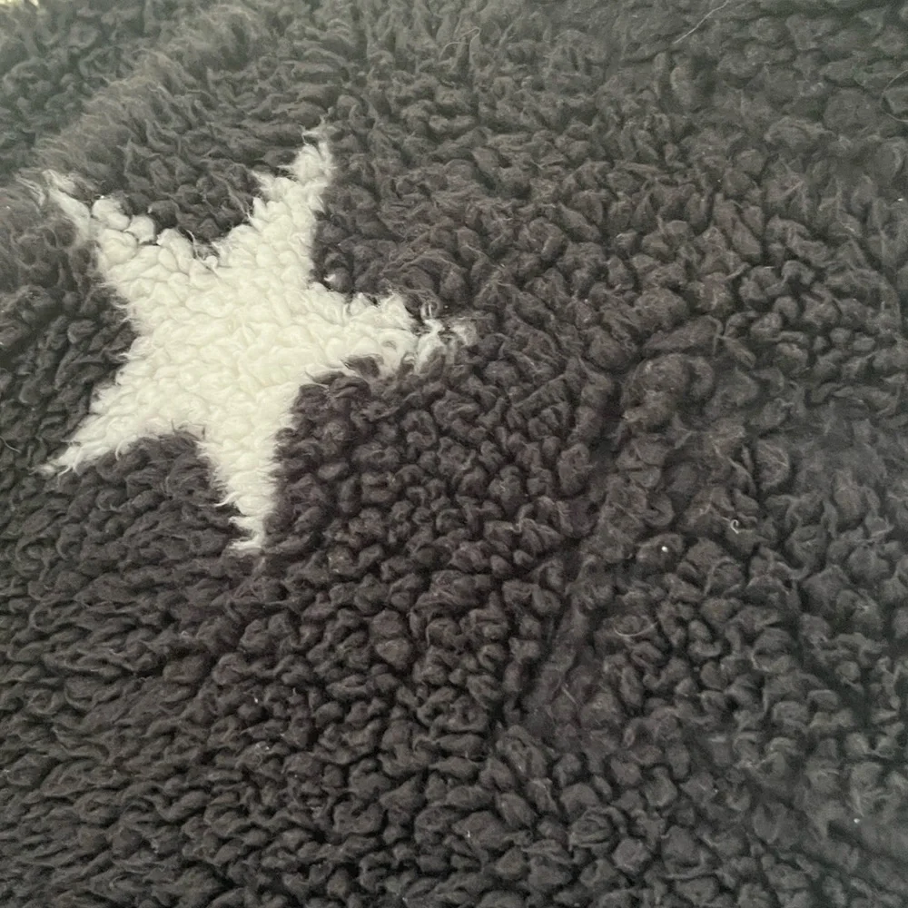 COZY SHERPA Black & White Star Sherpa Faux Fur Pullover 1/4 Zip  Warm Jacket XL
